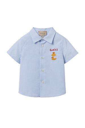 White and light blue checked cotton shirt GUCCI KIDS | 810887XWA3M9025